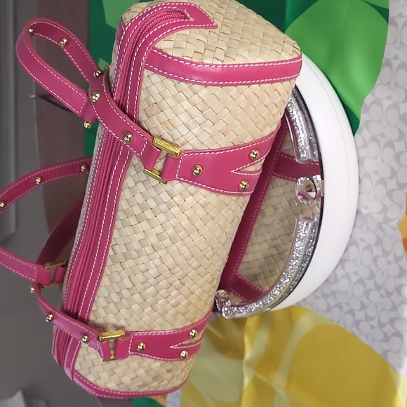 The Sak Handbags - Vintage Wicker Duffle Rare model The Sak pink label leather EUC